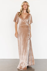 Meghan Velvet Wrap Maxi Dress | Champagne