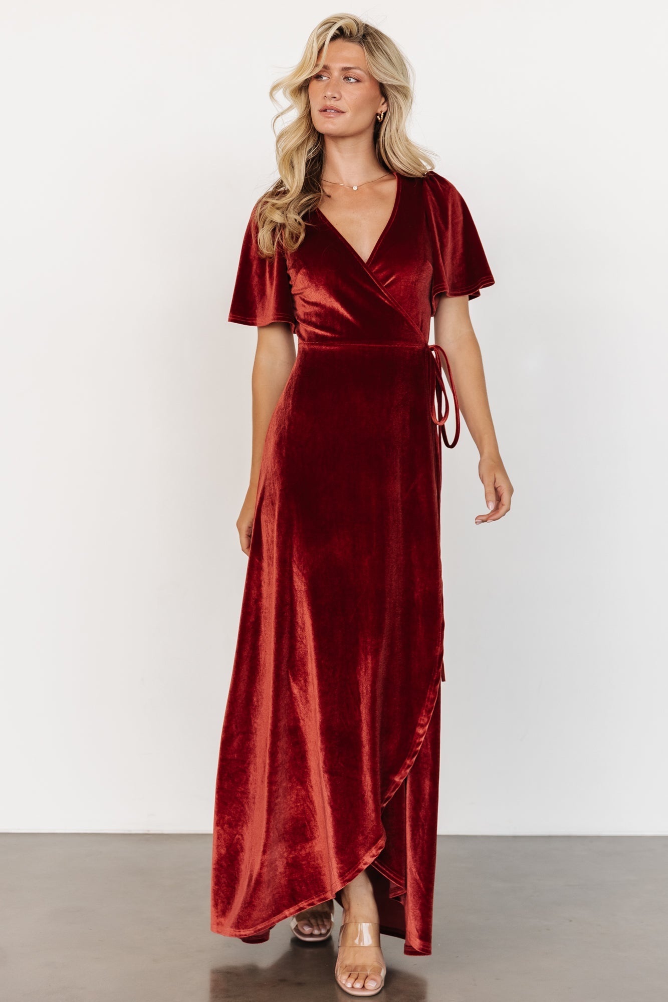 Katelyn Velvet Maxi Wrap Dress | Terracotta