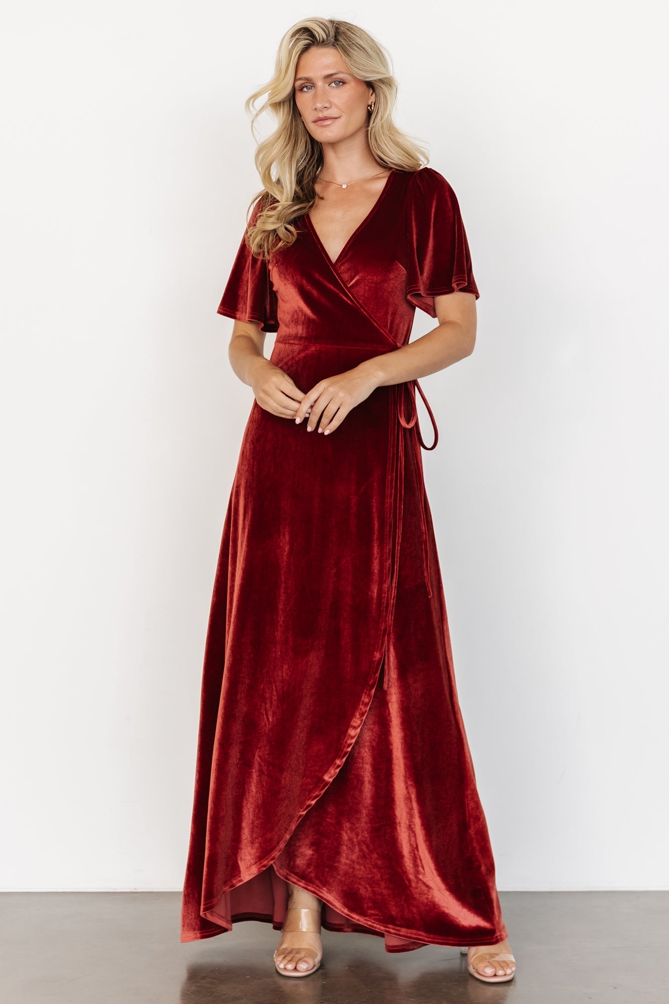 Katelyn Velvet Maxi Wrap Dress | Terracotta