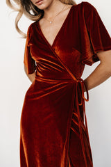 Meghan Velvet Wrap Maxi Dress | Rust