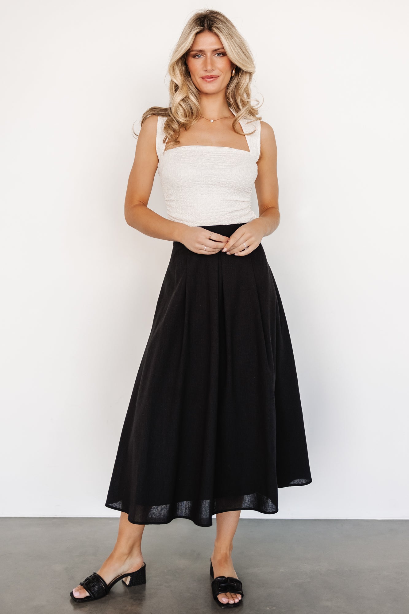 Katie Pleated Midi Skirt | Black