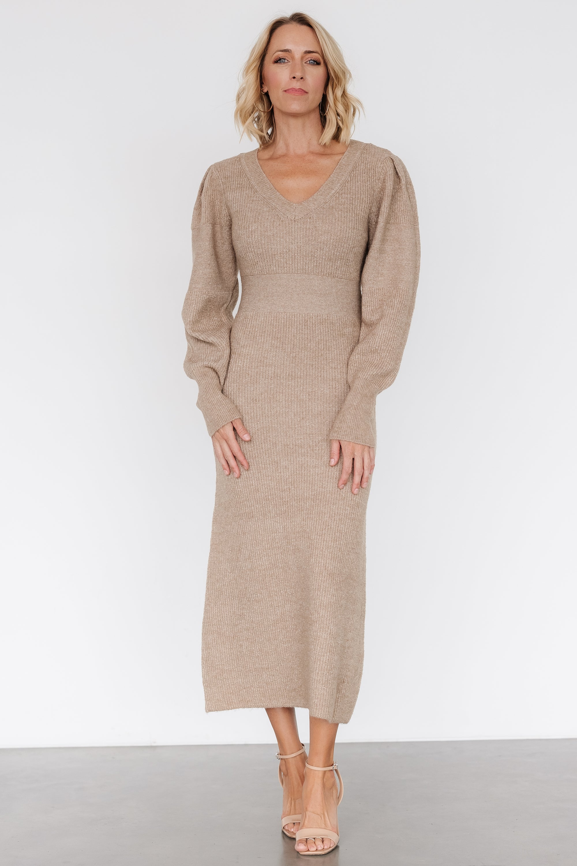 Lenore V Neck Sweater Dress | Latte