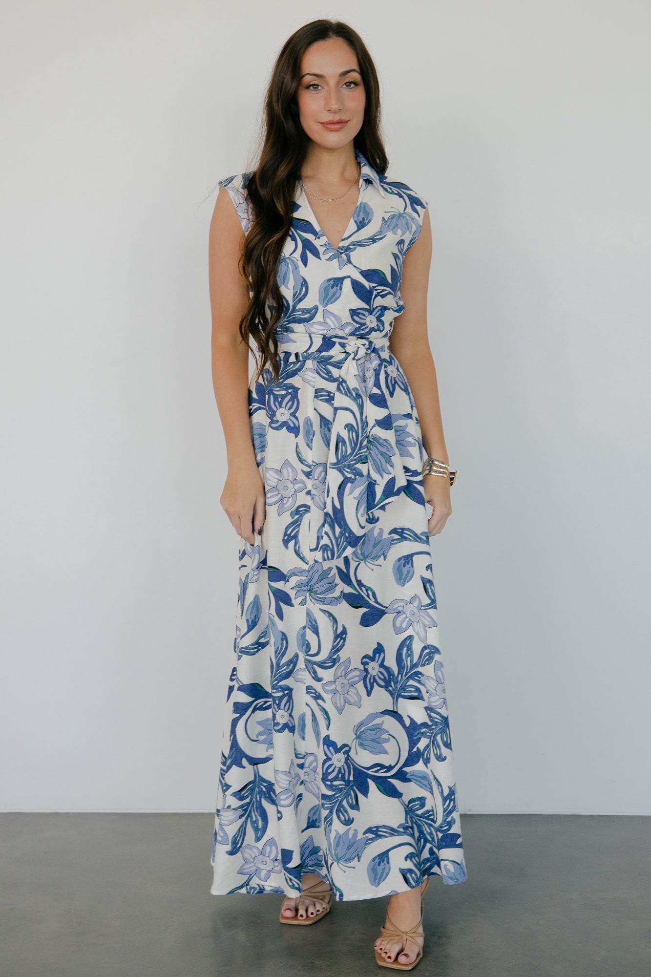 Almeria Maxi Dress | Ivory + Blue Floral