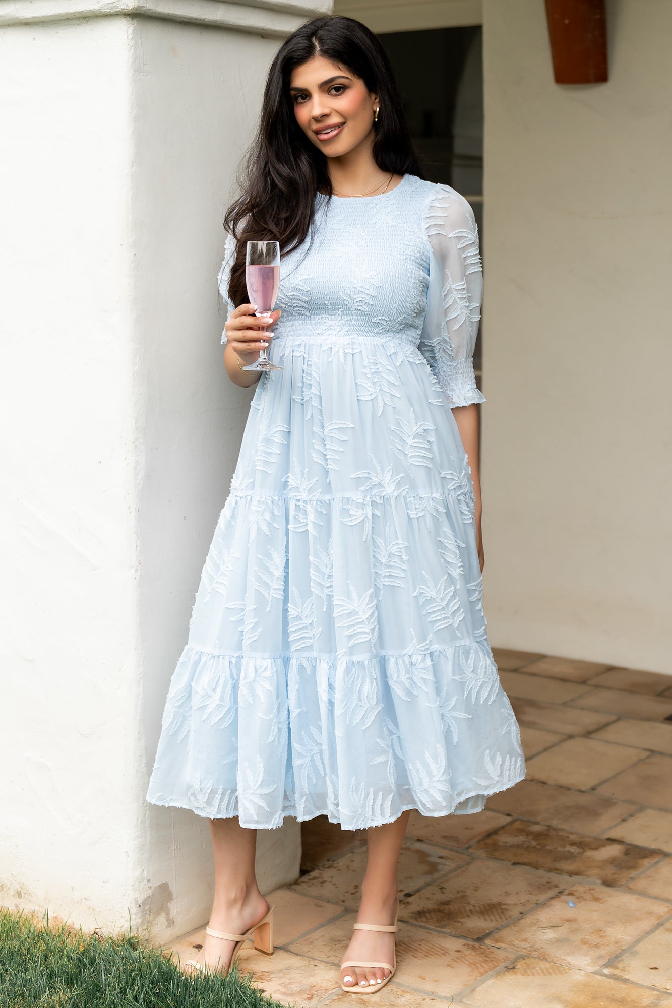 Nellie Smocked Midi Dress | Light Blue