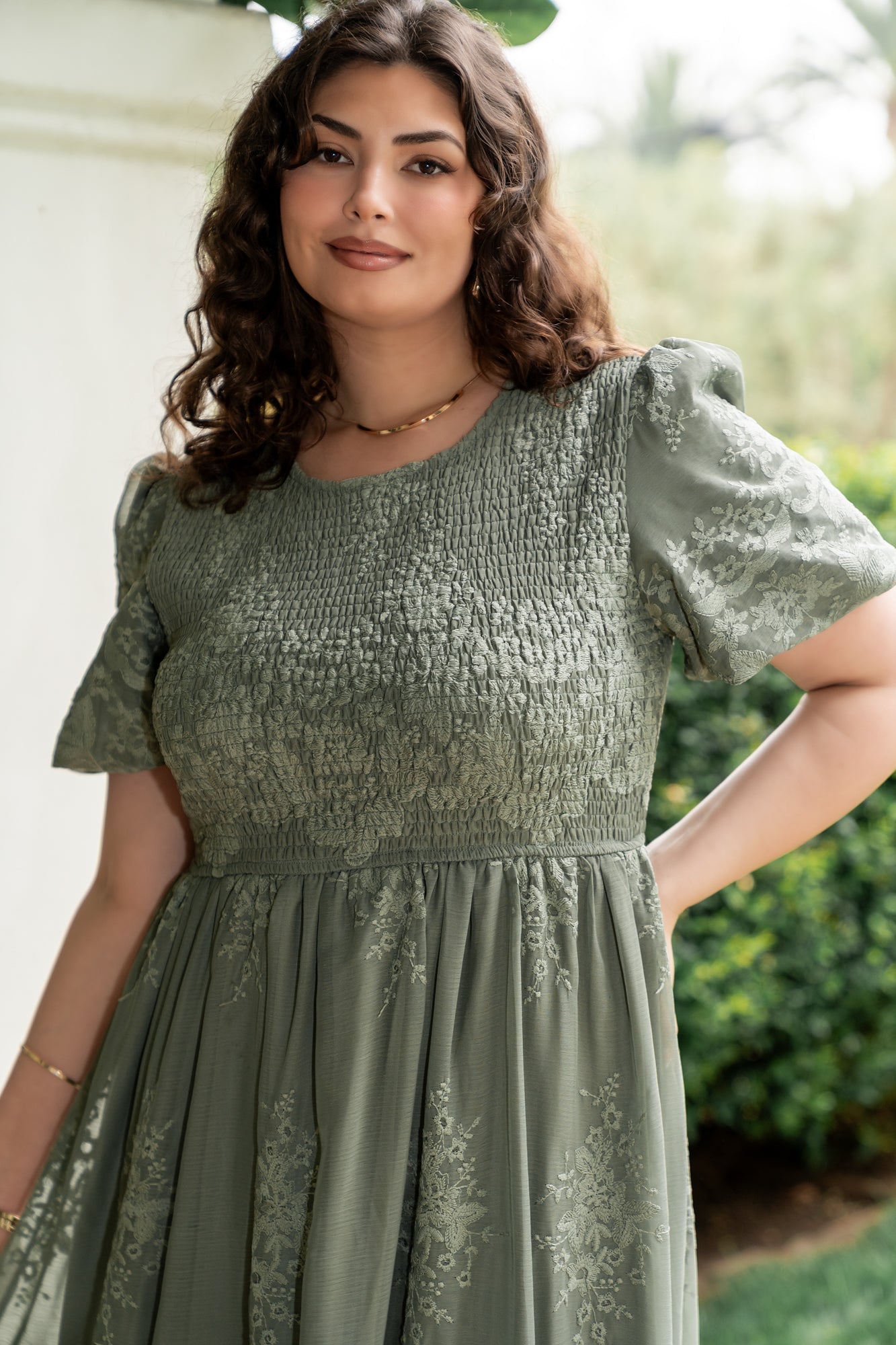 Corrine Embroidered Midi Dress | Deep Sage