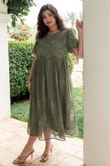 Corrine Embroidered Midi Dress | Deep Sage
