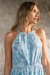 Meline Button Front Maxi Dress | Light Blue Multi