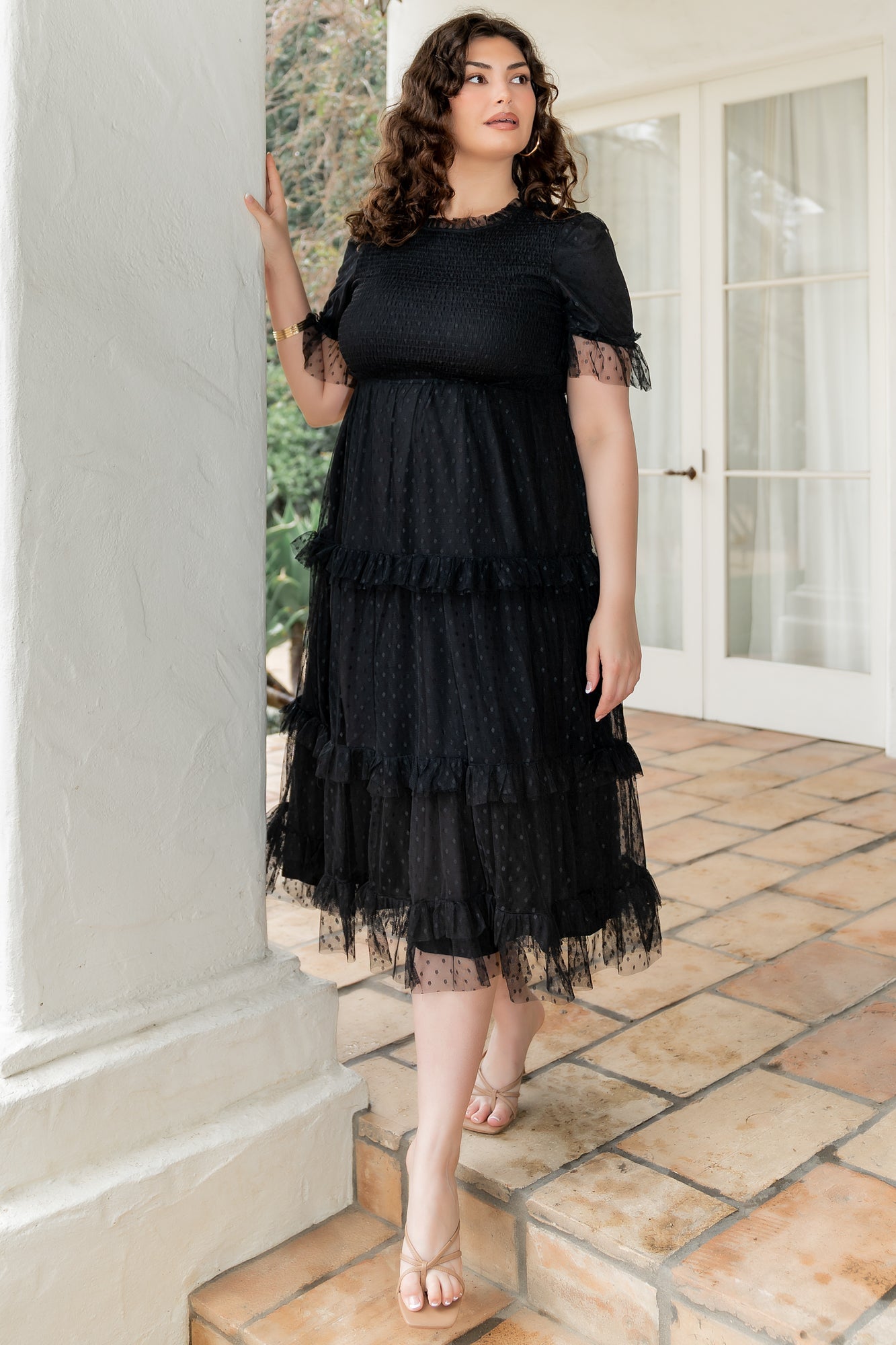 Lysandra Smocked Dot Dress | Black