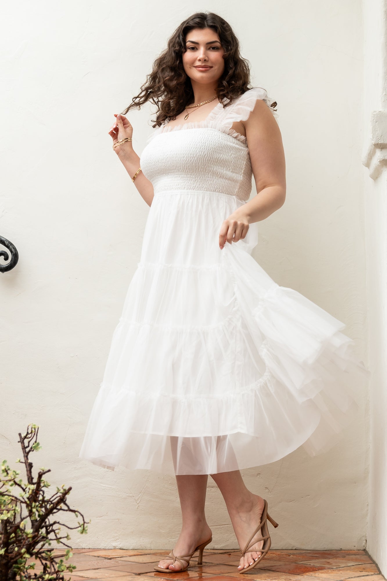 Emma Smocked Tulle Dress | Off White