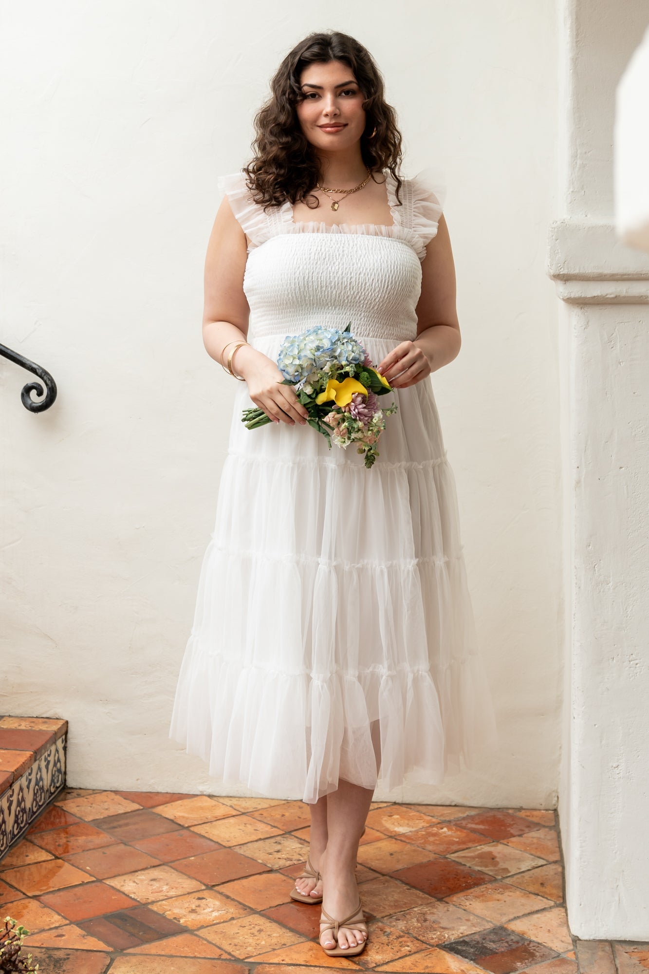 Emma Smocked Tulle Dress | Off White