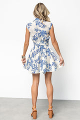 Segovia Short Dress | Ivory + Blue Floral