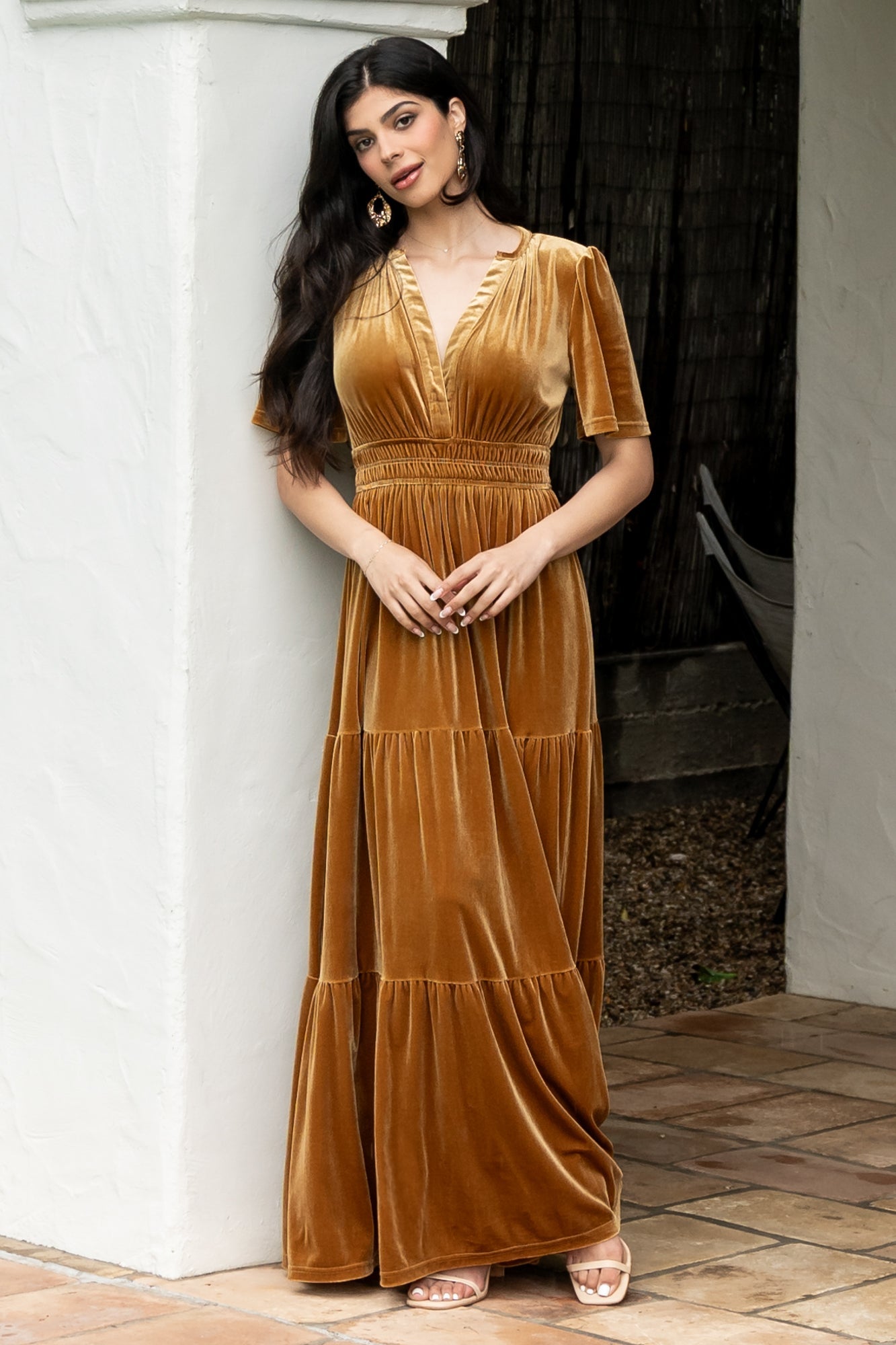 Artemis Velvet Maxi Dress | Dark Gold
