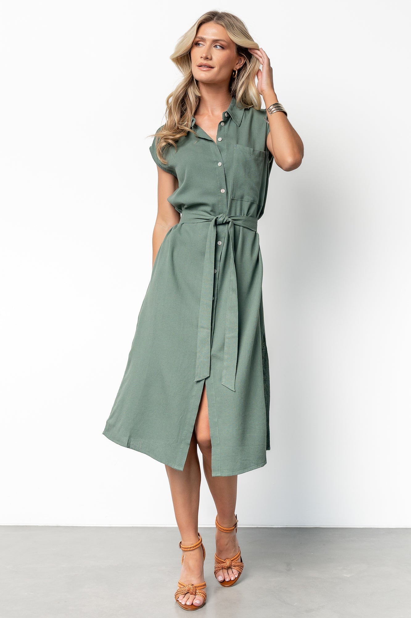 Toledo Button Up Midi Dress | Green