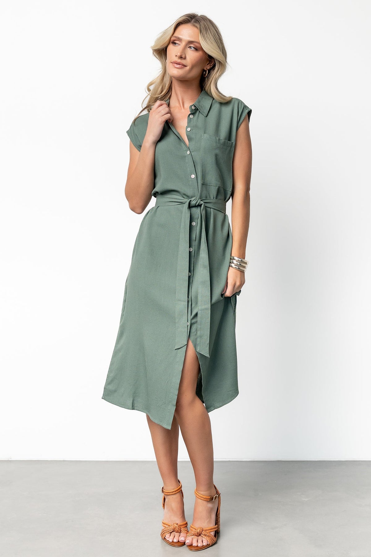 Toledo Button Up Midi Dress | Green