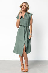 Toledo Button Up Midi Dress | Green