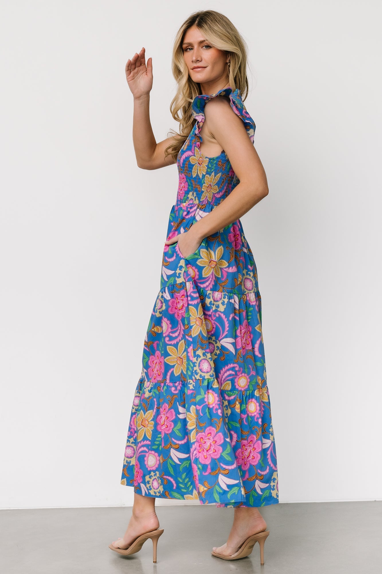 Ranchero Smocked Maxi Dress | Blue Multi Print