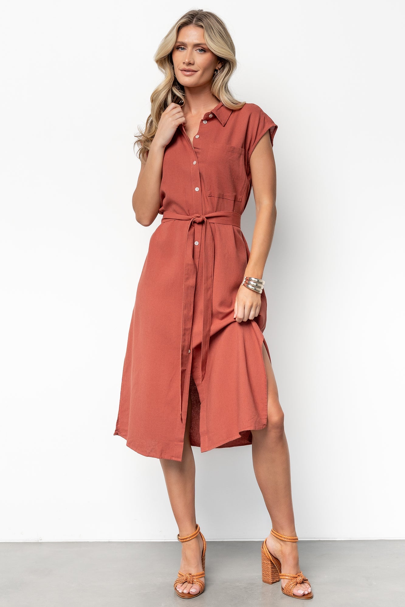Toledo Button Up Midi Dress | Brick