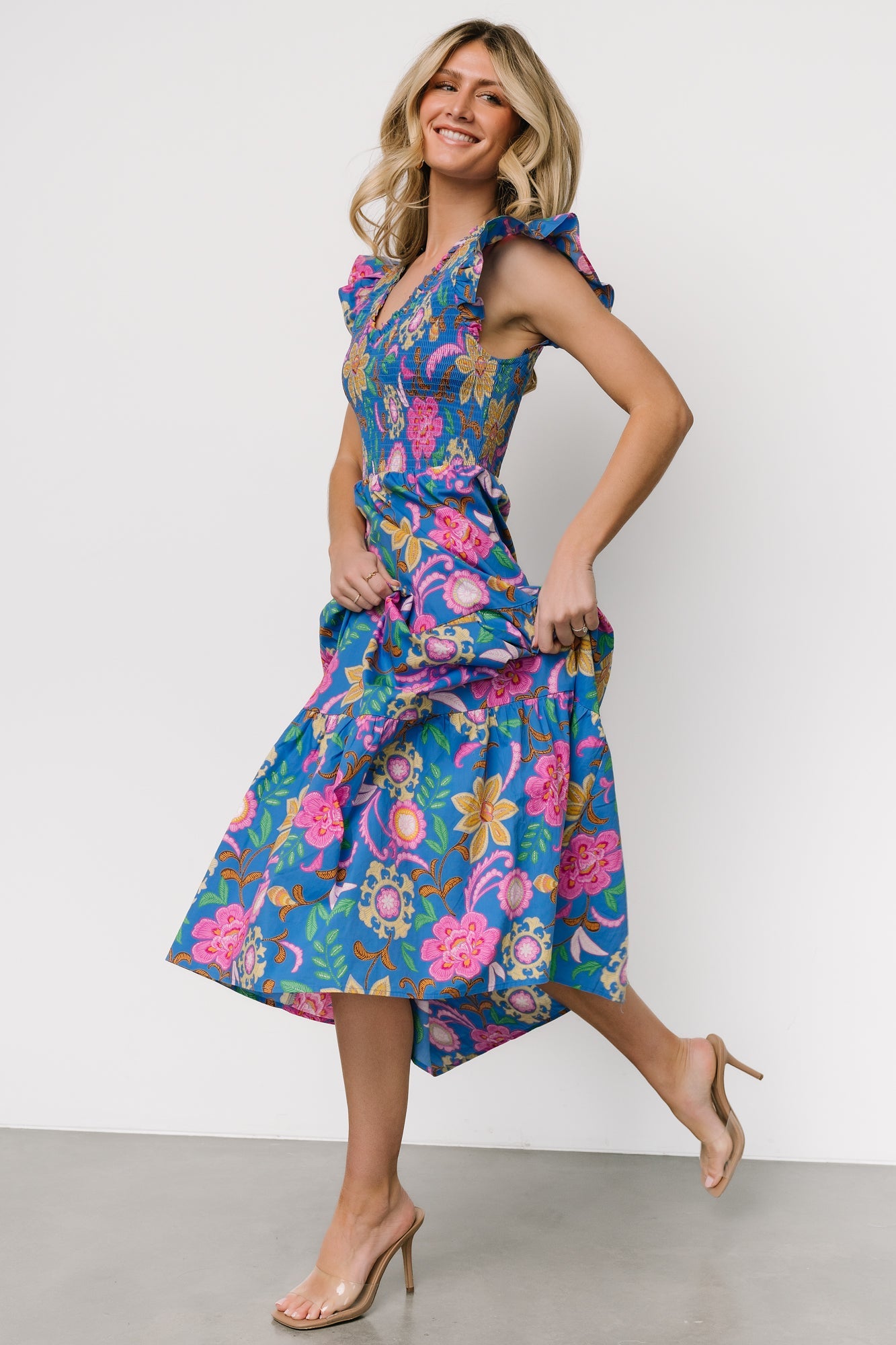 Ranchero Smocked Maxi Dress | Blue Multi Print