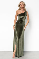 Tatiana Velvet One Shoulder Maxi Dress | Olive