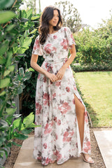 Naomi Short Sleeve Maxi Dress | Off White + Rose Floral