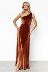 Tatiana Velvet One Shoulder Maxi Dress | Bronze