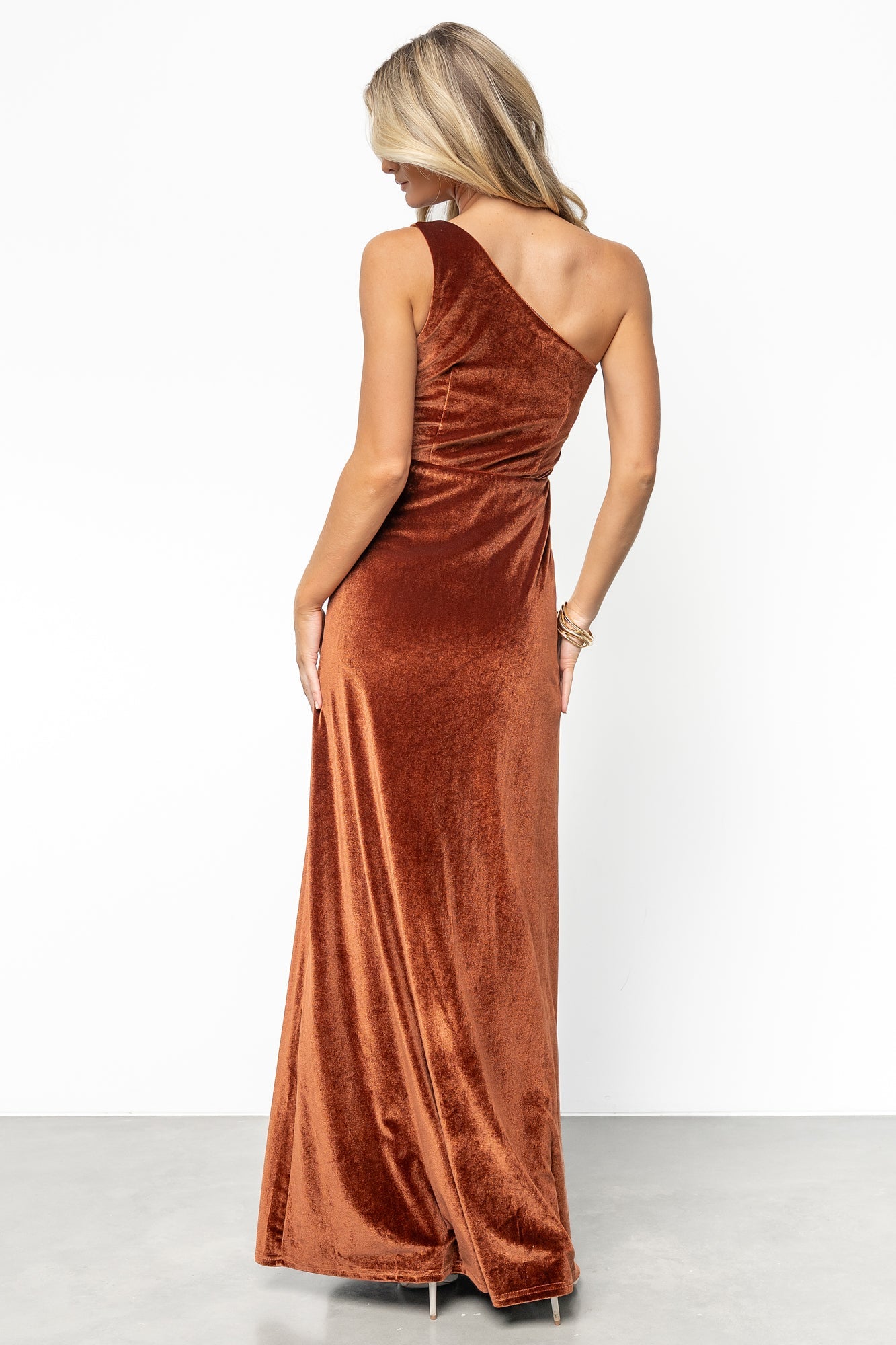 Tatiana Velvet One Shoulder Maxi Dress | Bronze