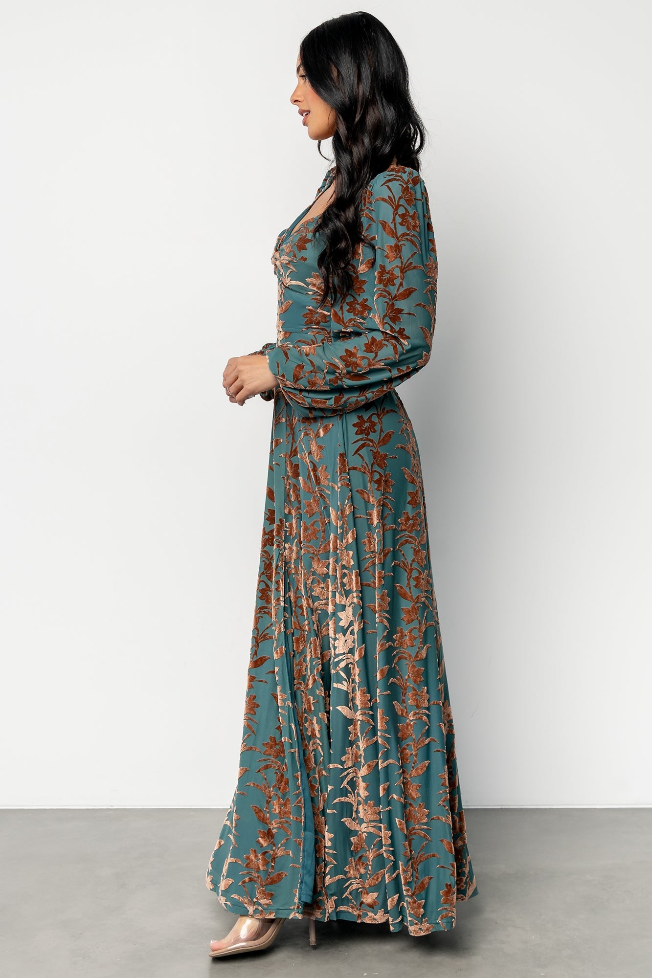 Aurora Velvet Maxi Dress | Jade + Bronze Floral
