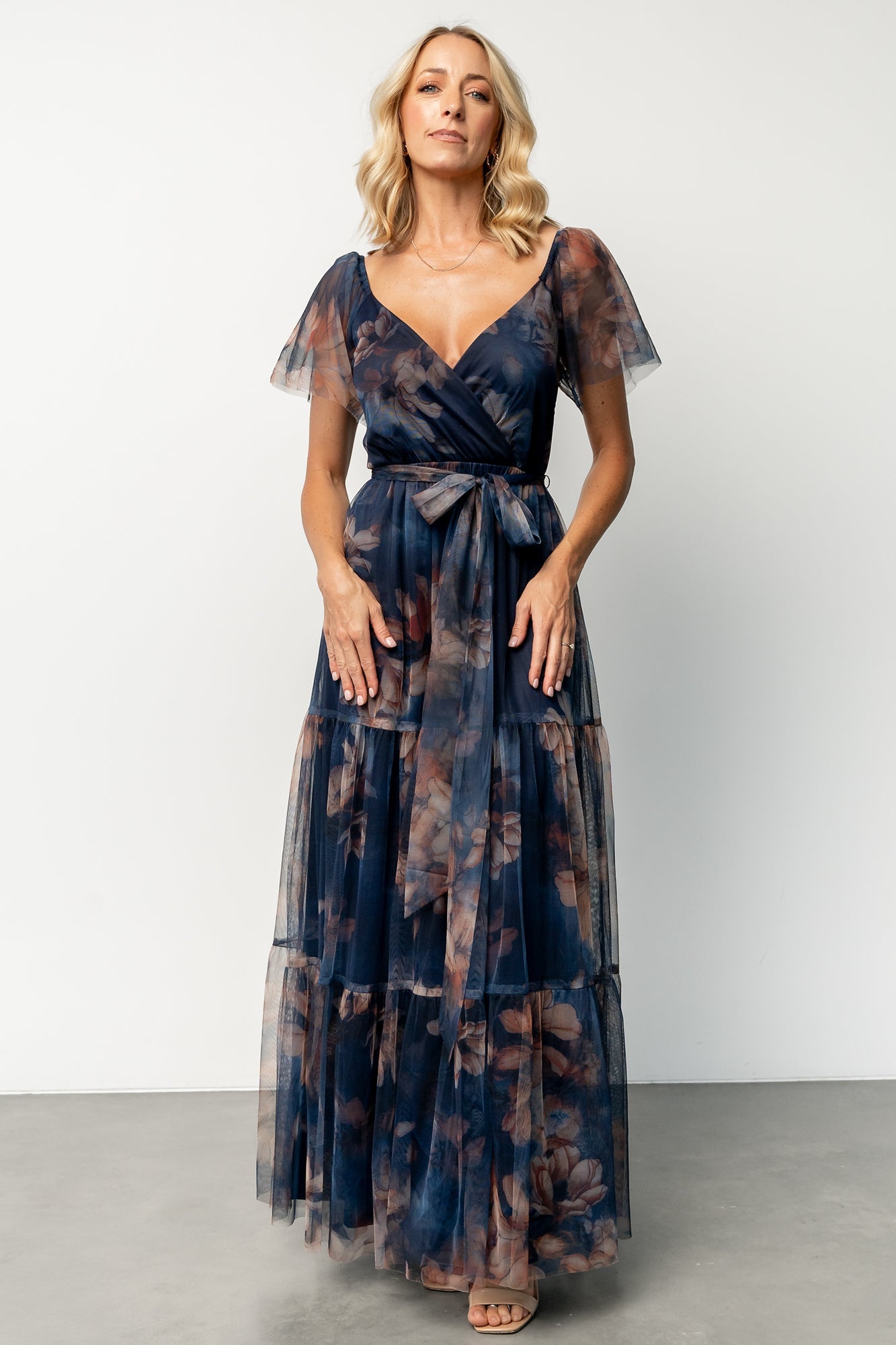 Nicola Tulle Maxi Dress | Dark Blue Floral