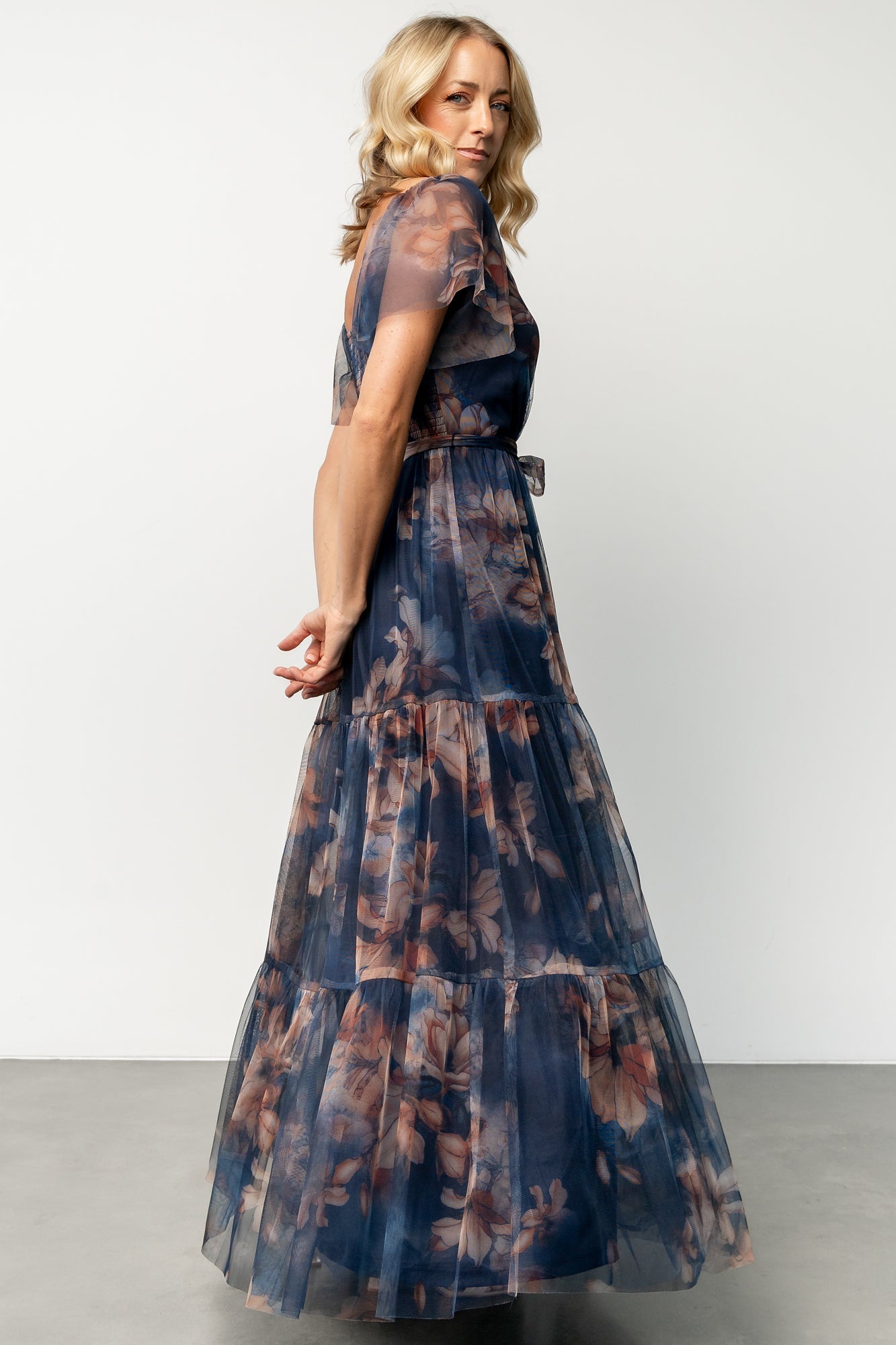 Nicola Tulle Maxi Dress | Dark Blue Floral