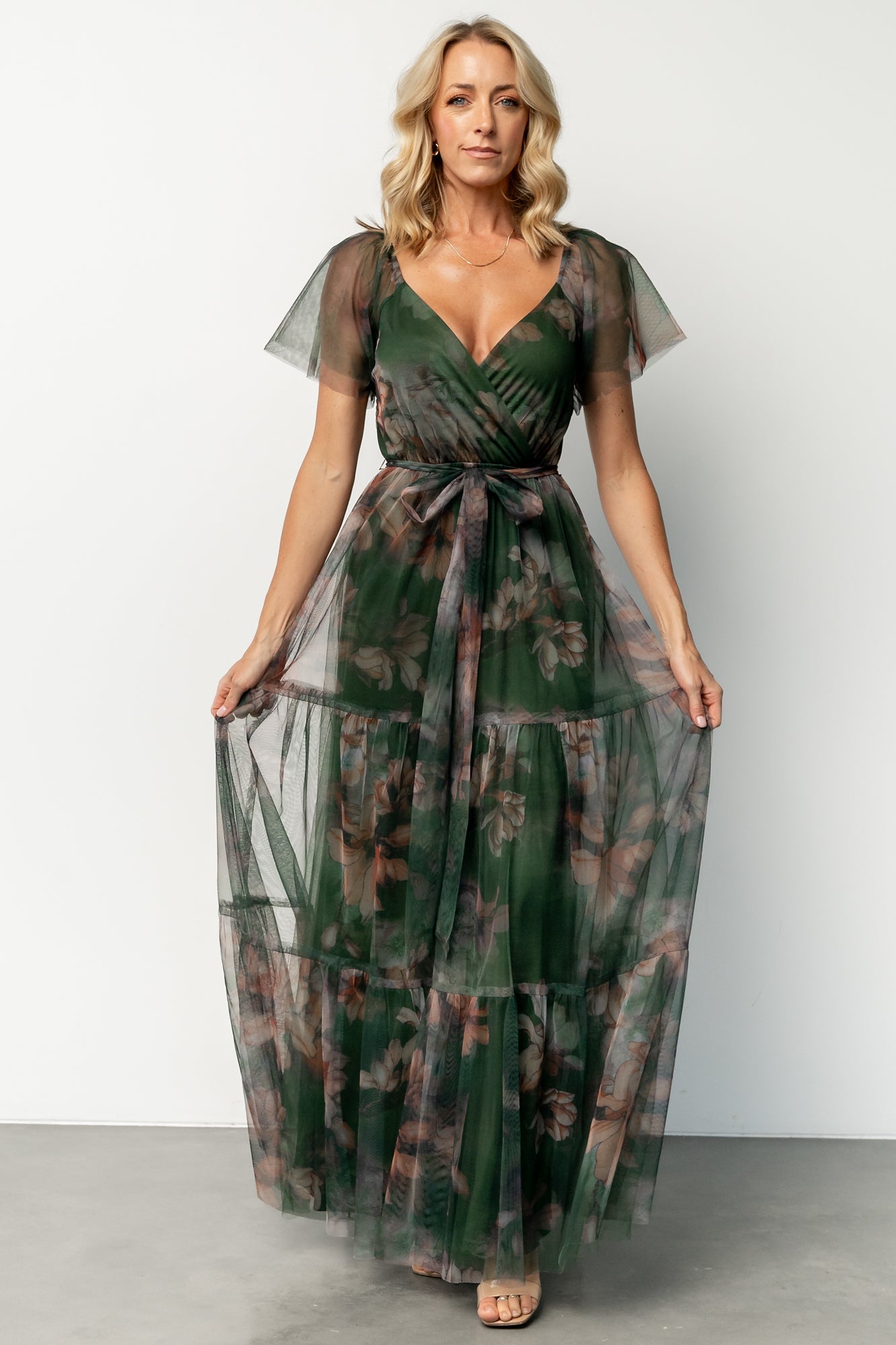 Nicola Tulle Maxi Dress | Deep Green Floral