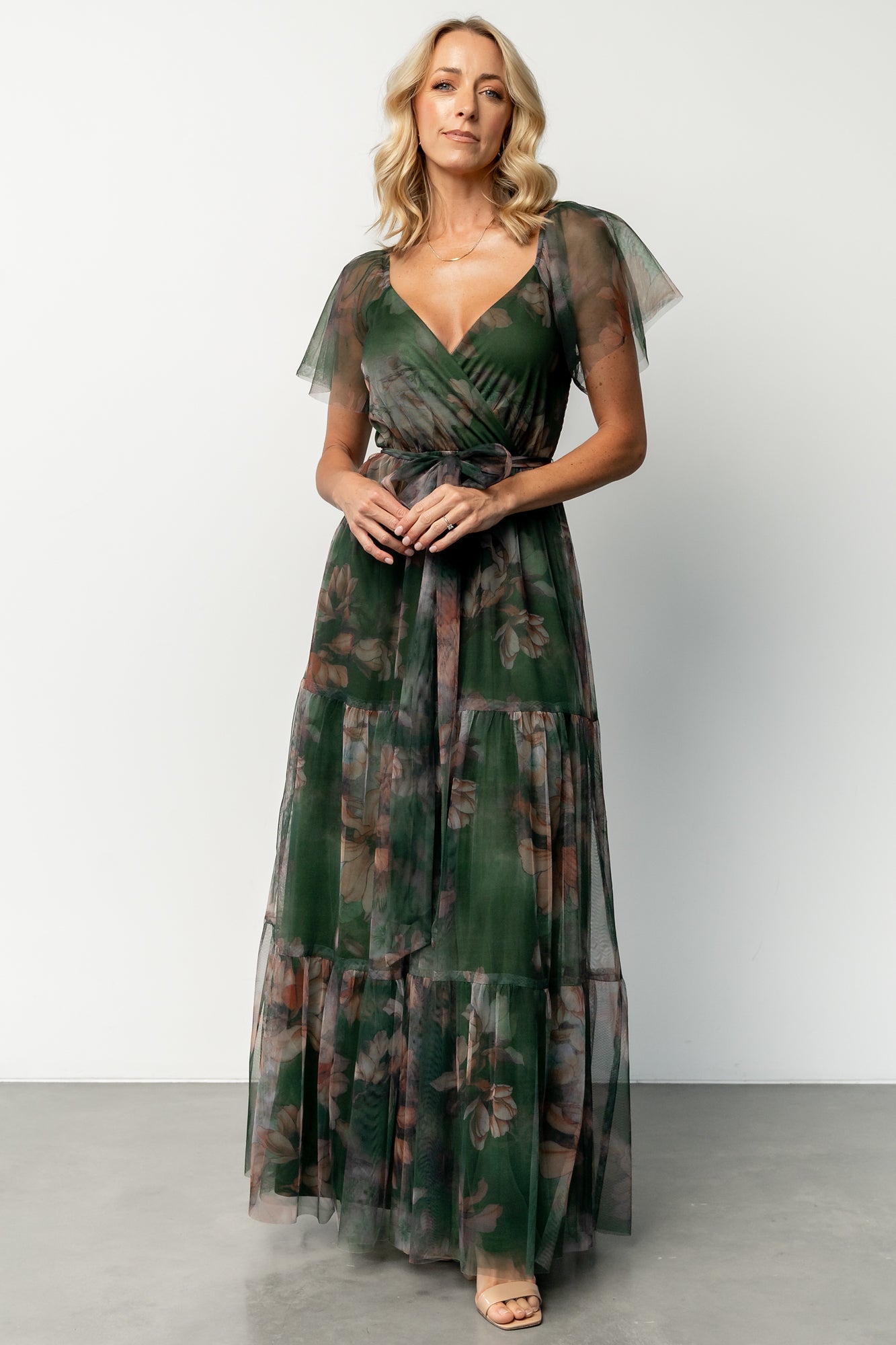 Nicola Tulle Maxi Dress | Deep Green Floral