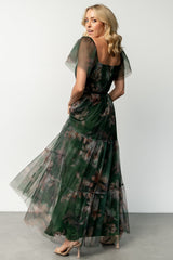 Nicola Tulle Maxi Dress | Deep Green Floral