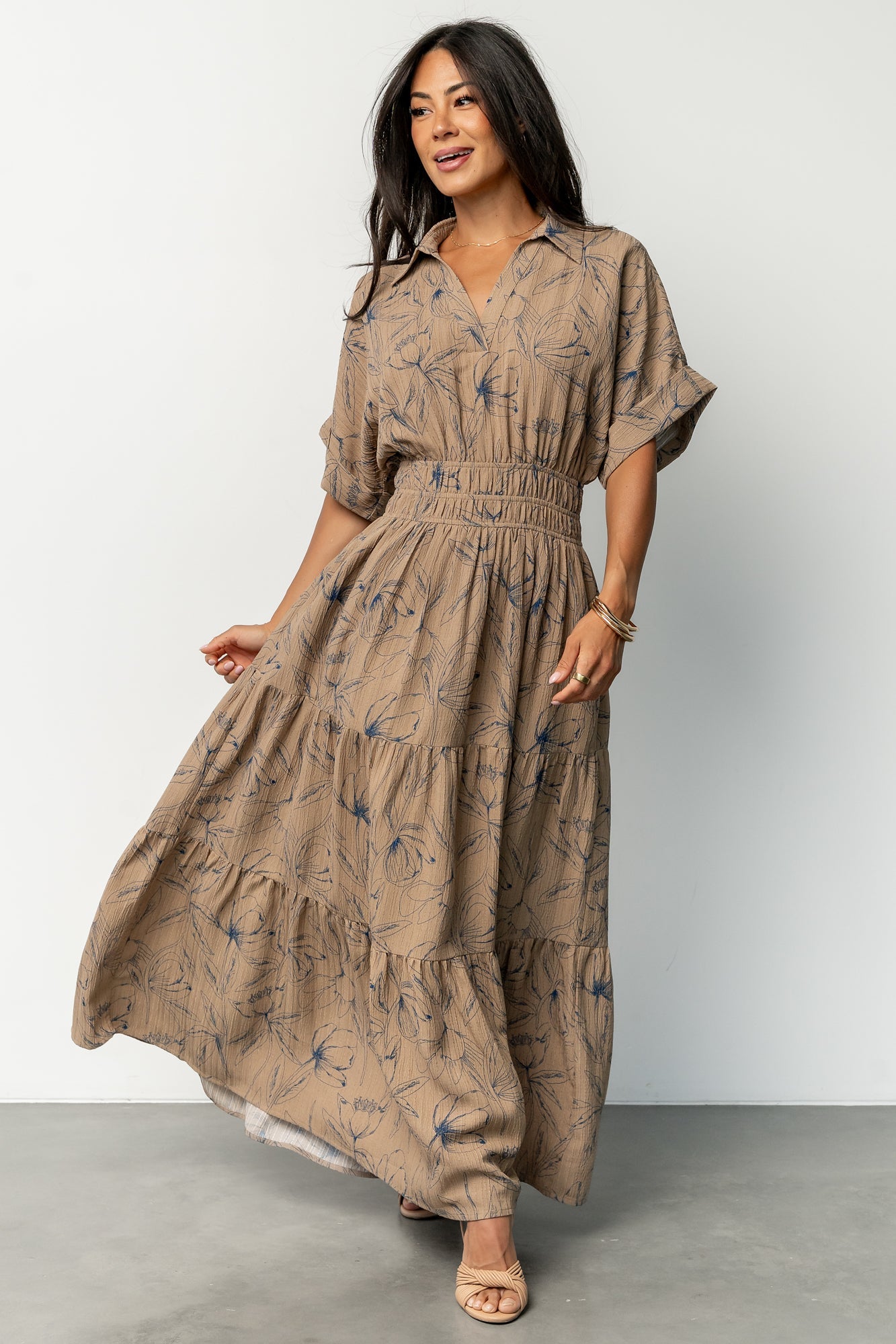 Hedda Tiered Maxi Dress | Natural + Blue Floral