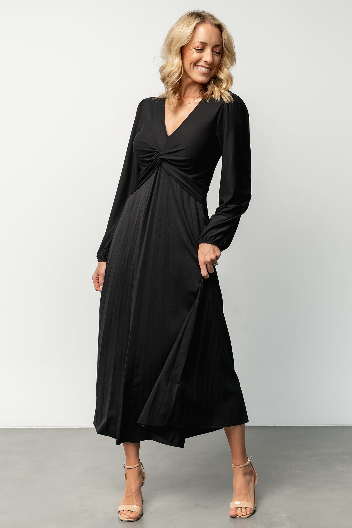 Lynda Pleated Midi Dress | Black