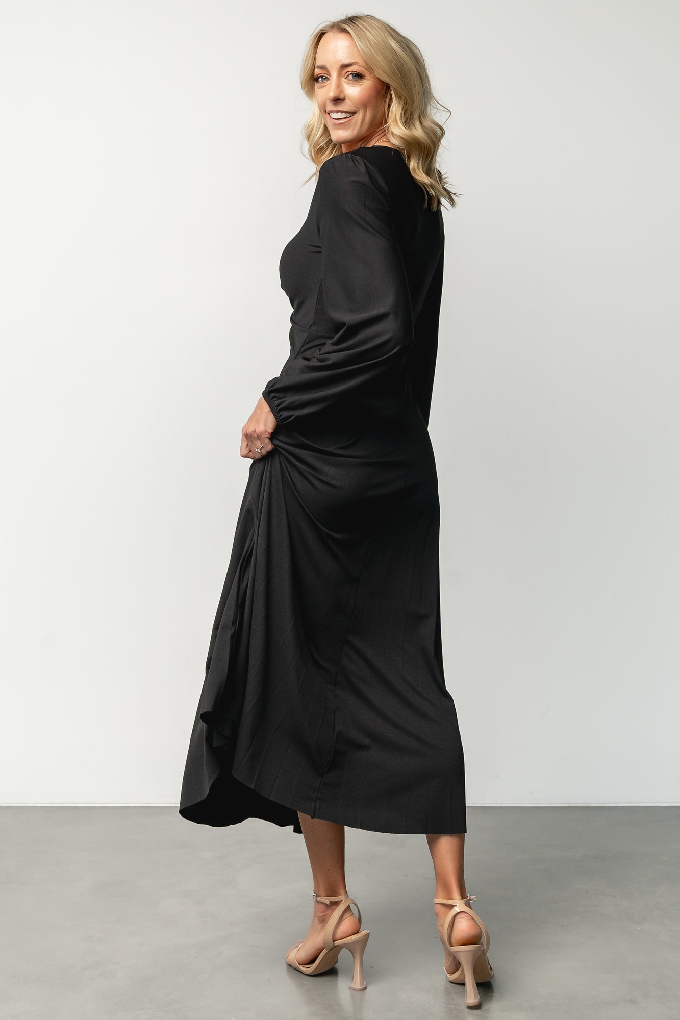 Lynda Pleated Midi Dress | Black