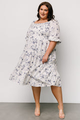 Marta Smocked Midi Dress | White + Blue