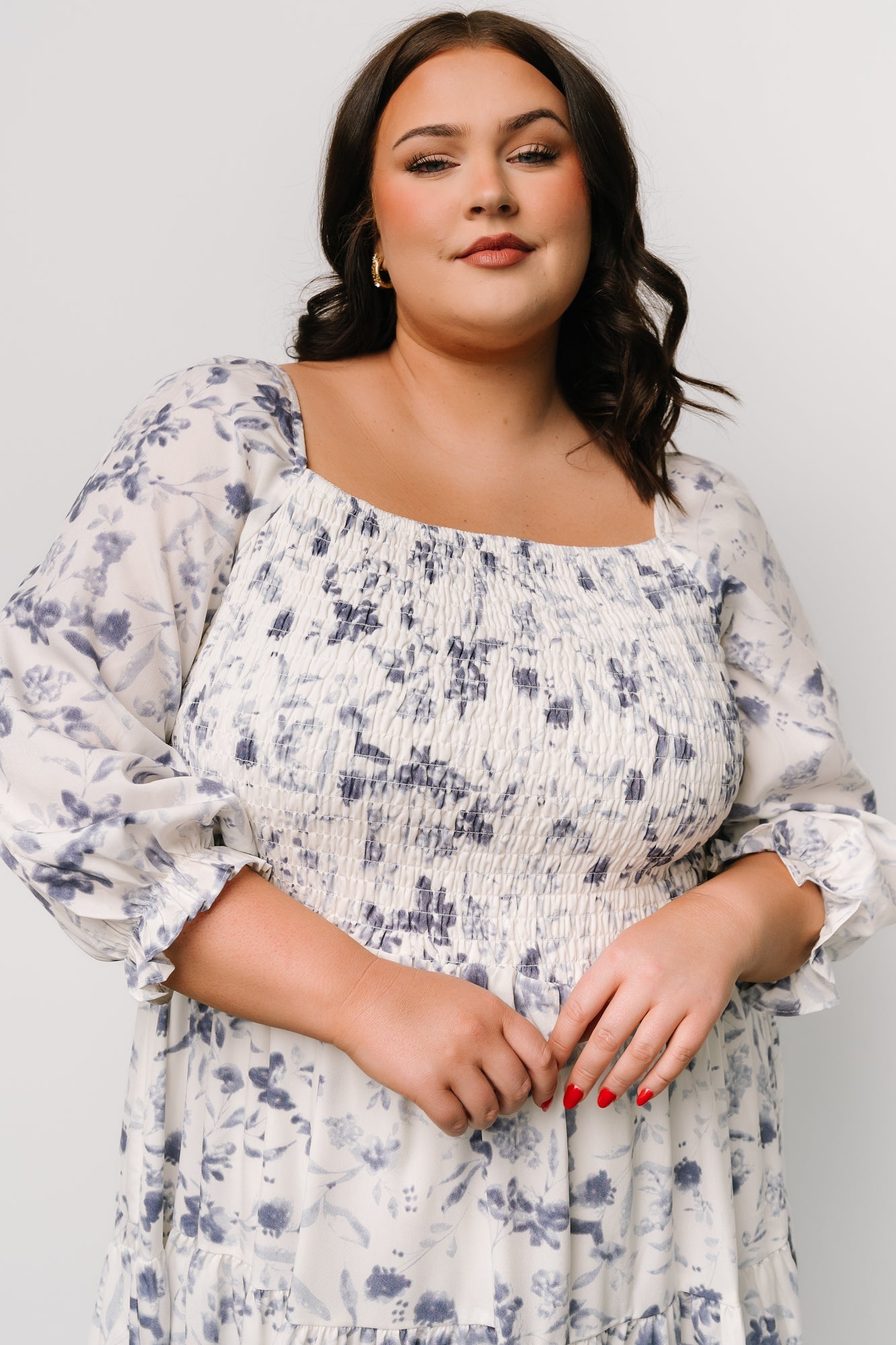 Marta Smocked Midi Dress | White + Blue