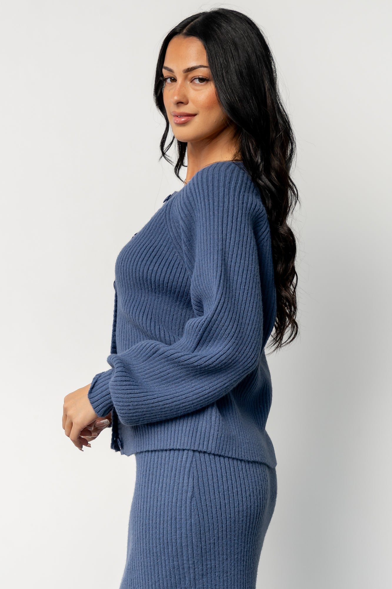 Blair Rib Knit Cardigan | Blue