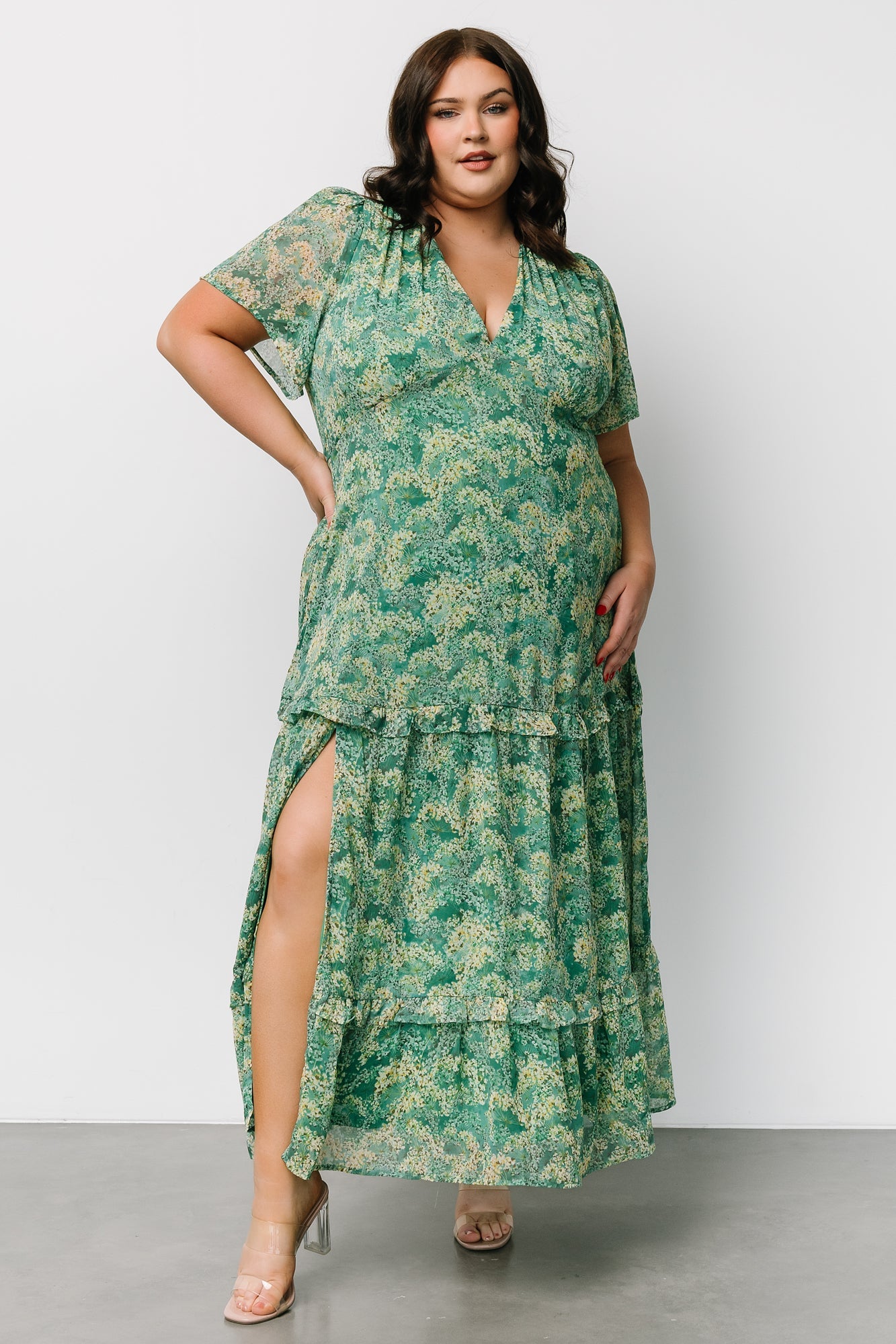 Audrey Deep V Maxi Dress | Green Floral