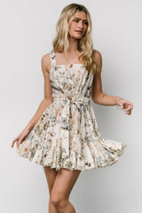 Stacy Button Short Dress | Beige Multi Floral
