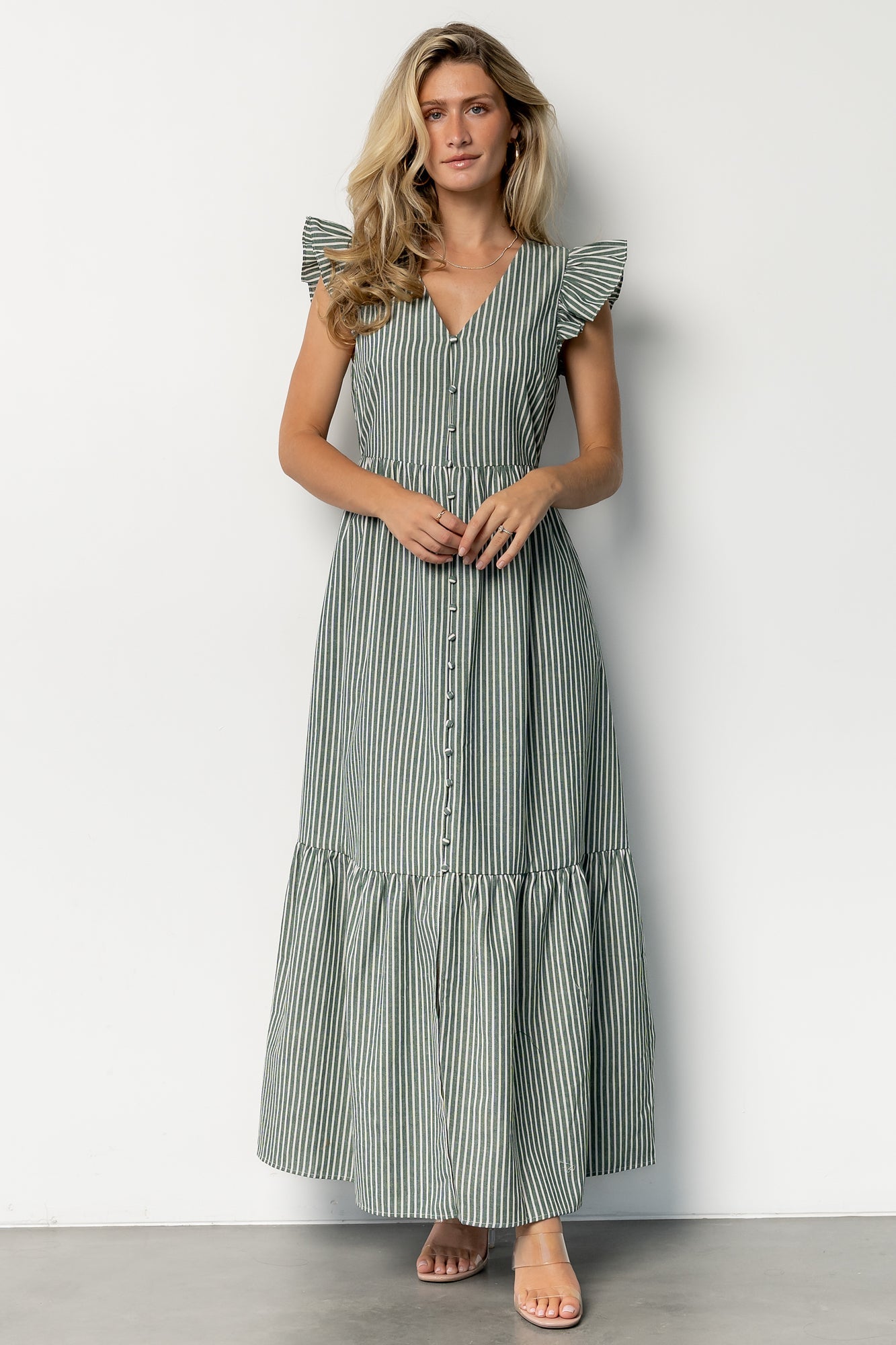 Hettie Button Maxi Dress | Green Stripe