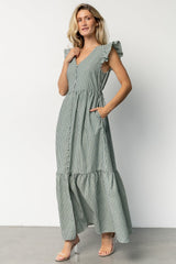 Hettie Button Maxi Dress | Green Stripe