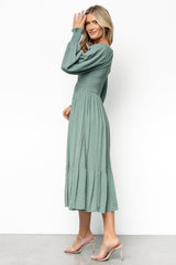 Lainey Smocked Dotted Midi Dress | Dark Sage