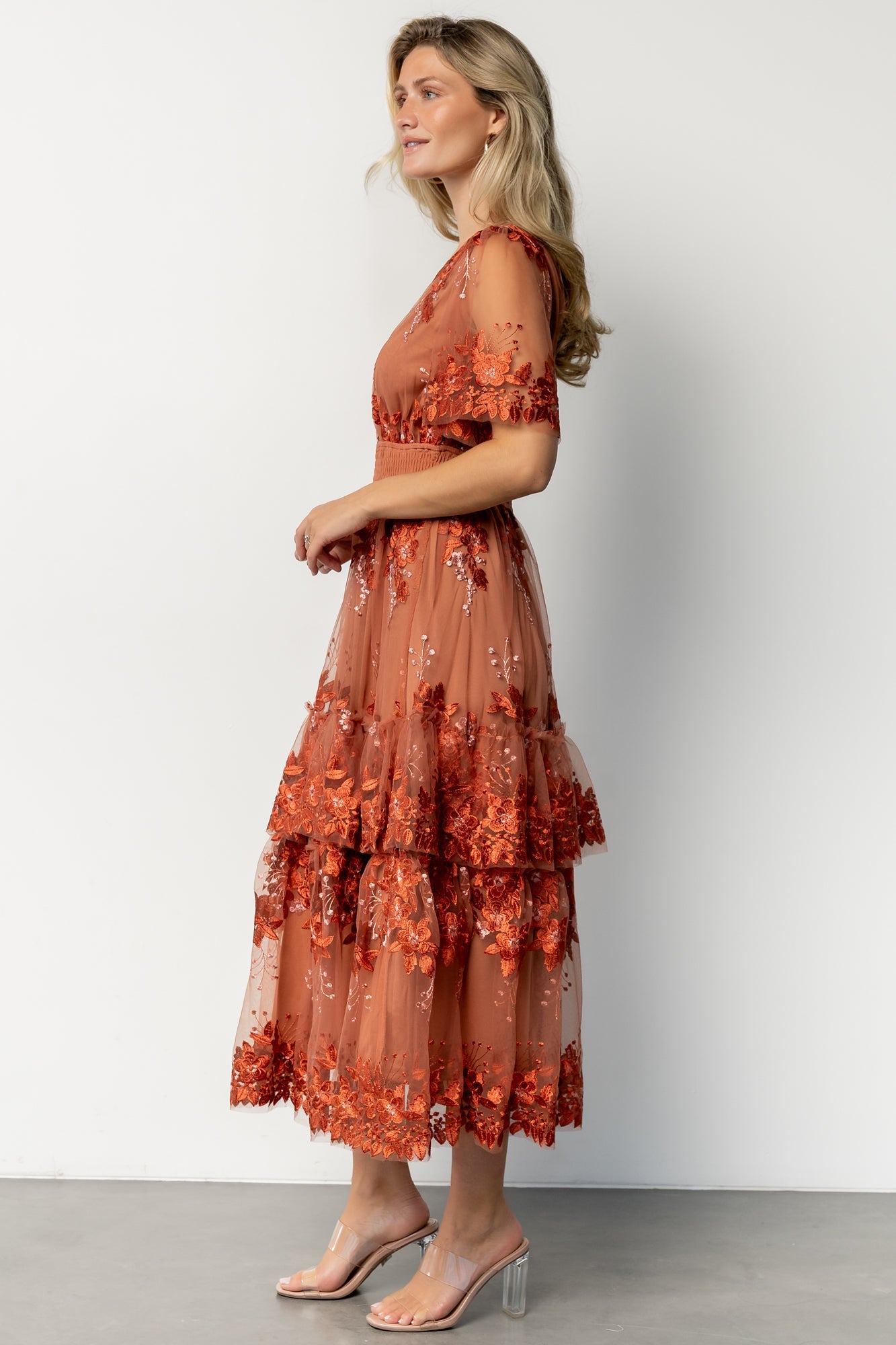 Lotte Embroidered Midi Dress | Rust