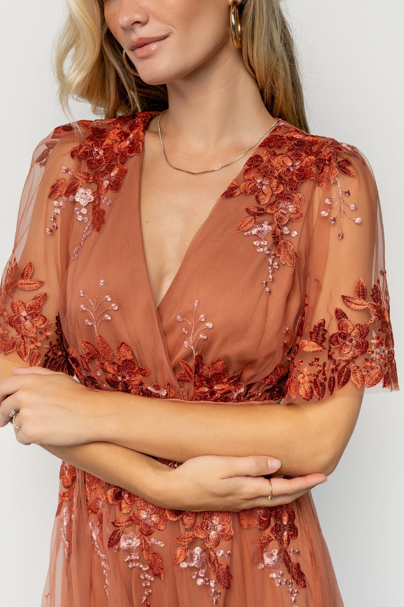 Lotte Embroidered Midi Dress | Rust
