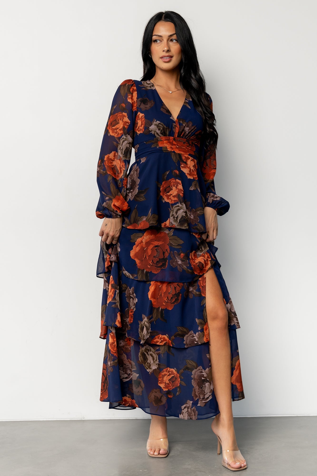 Mariella Tiered Maxi Dress | Navy + Rust
