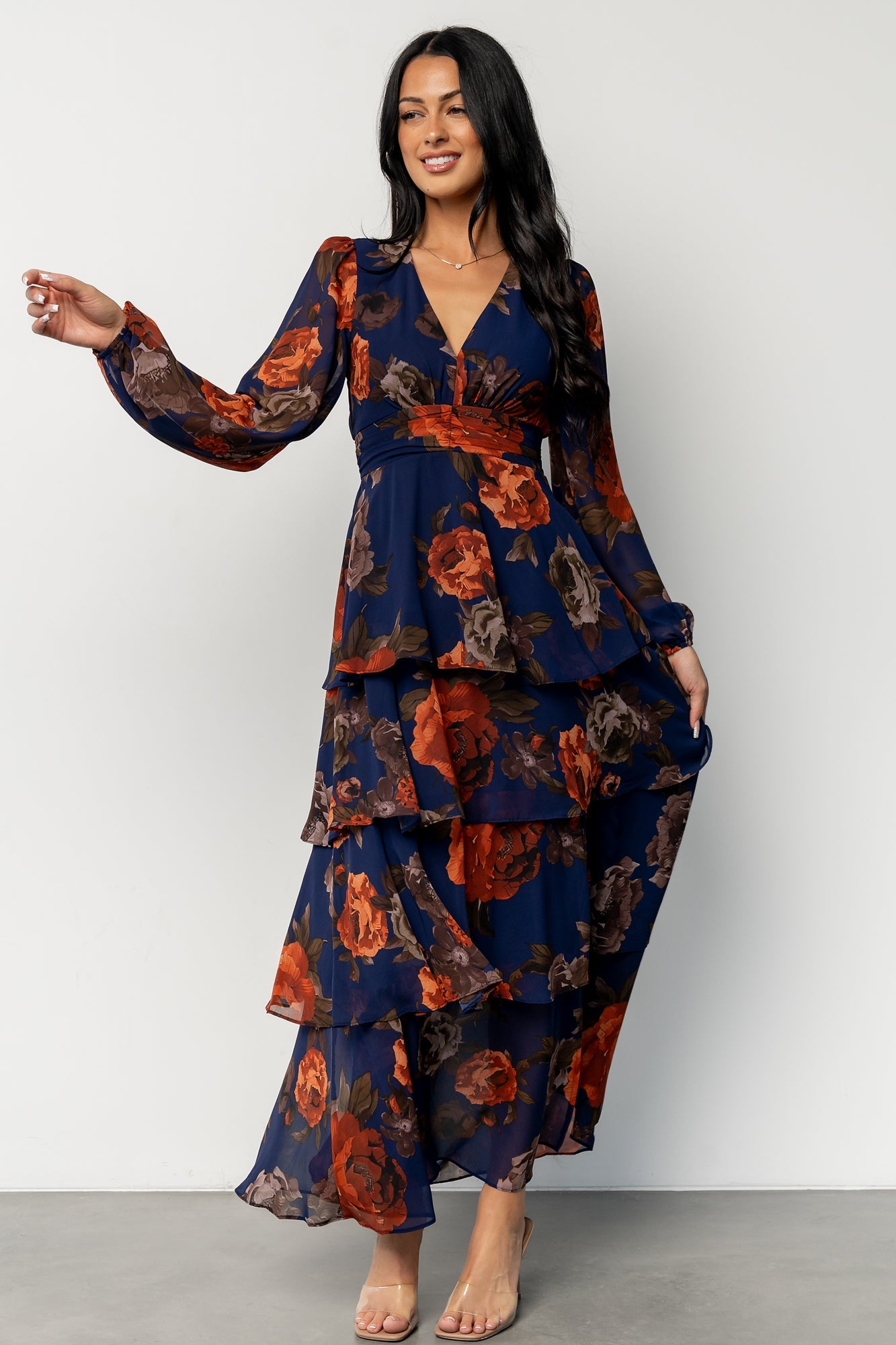 Mariella Tiered Maxi Dress | Navy + Rust