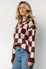 Quincy Checkered Sweater | Burgundy