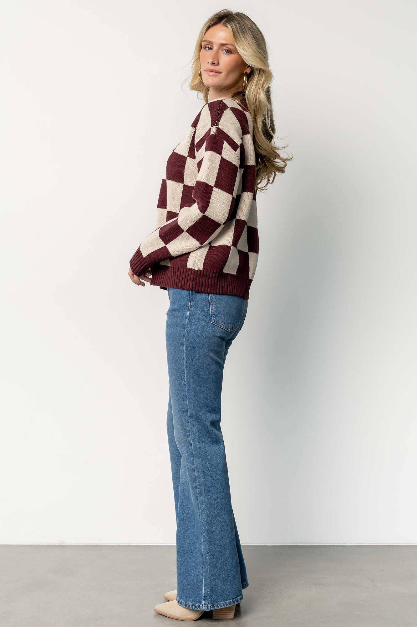 Quincy Checkered Sweater | Burgundy