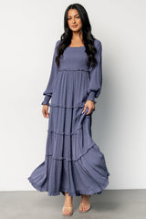 Amanda Smocked Dotted Maxi Dress | Dusk Blue